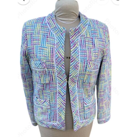 Silkland Tweed Silk Blend Blazer Sz. M Lined Pickets Spring Mothers Day - Picture 2 of 10